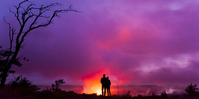 Couple overlook Halemaumau Crater