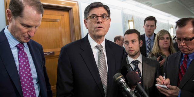 Treasury Secretary Jacob Lew, joined by Sen. Ron Wyden, on Capitol Hill Tuesday, June 28, 2016.