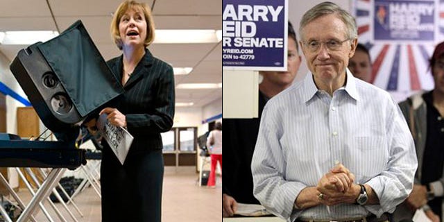 Shown here are Nevada Republican Senate nominee Sharron Angle, left, and Senate Majority Leader Harry Reid. (AP Photos)