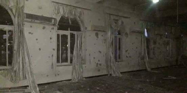 Bullet-ridden walls of one of the rooms Taliban attacked.