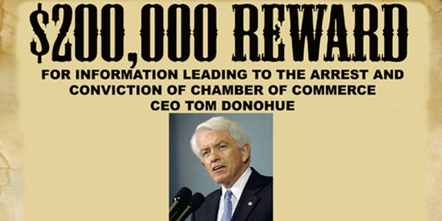 Shown here is the ad asking for damaging information about Chamber of Commerce CEO Tom Donohue. (Velvet Revolution)