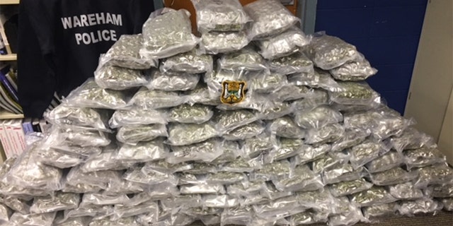 Wareham police found 112 pounds of marijuana inside two crates that were delivered Wednesday to a shipping company near Cape Cod, Mass.
