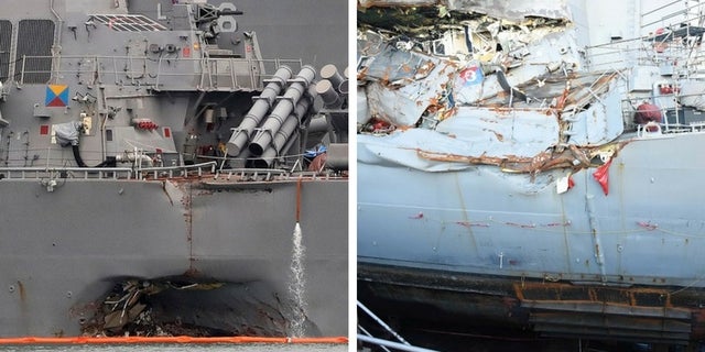 The U.S. Navy said in a report the collisions of the USS John S. McCain, left, and the USS Fitzgerald could have been avoided.