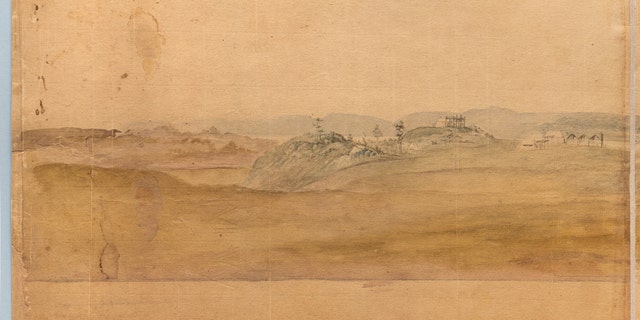 Close-up of tent detail in Verplancks Point watercolor (Courtesy of the Museum of the American Revolution)