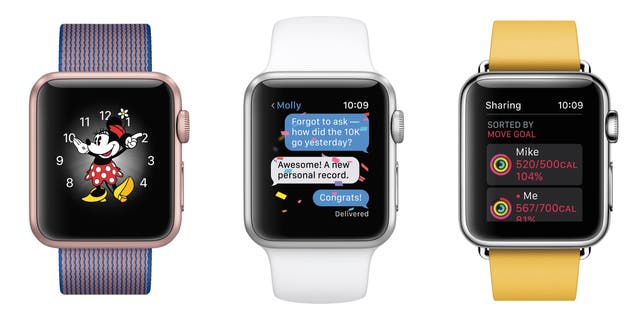 Apple Watches showing the device's forthcoming operating system, watchOS 3.