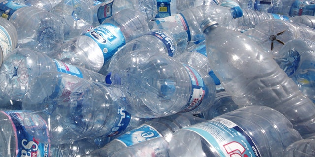 Water bottles gathered to be recycled.