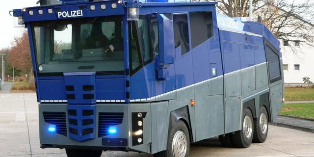 The truck's water cannons can reach crowds from 200 feet