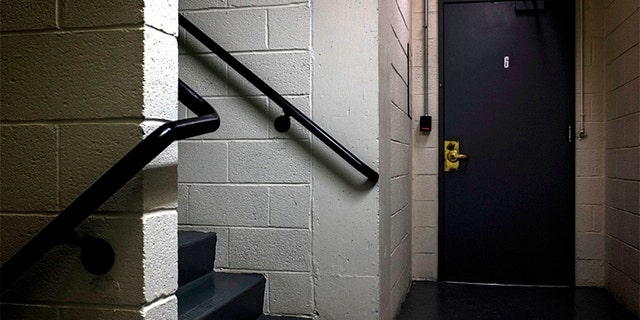 The infamous jimmied stairwell lock leading to the Watergate DNC Offices, at the center of a foiled burglary that led to the resignation of President Nixon