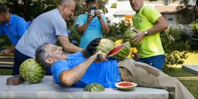 Ashrita Furman pitched the idea to Guinness officials after earning a different world record for slicing the most watermelons on a friend’s stomach.
