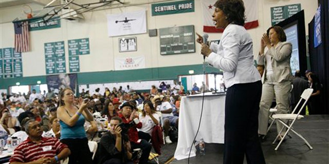 Rep. Maxine Waters speaks during an event at Inglewood High School in Inglewood, Calif., Aug. 20.