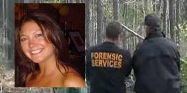 Dara Wilson is seen in this undated photo, provided by the Mount Pleasant Police Department, and police search the area around Watson's burnt SUV.