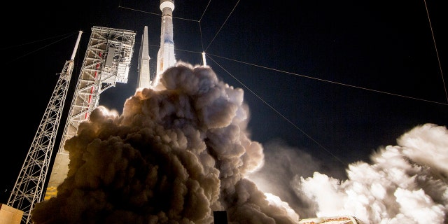 This photo provided by United Launch Alliance shows a United Launch Alliance (ULA) Atlas V rocket carrying GOES-R spacecraft for NASA and NOAA lifting off from Space Launch Complex-41 at 6:42 p.m.