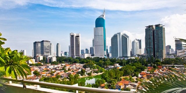 Panoramic cityscape of Indonesia capital city Jakarta at suny day