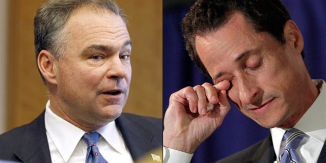 Shown here are former Democratic Party chief Tim Kaine, left, and Rep. Anthony Weiner.