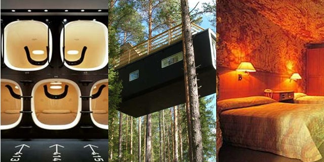 You can stay at these weird hotels like 9 Hours in Japan, Treehotel in Sweden or the Desert Cave Hotel in Australia.