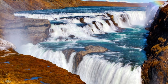 Gullfoss Waterfall on a sunny day in Iceland
