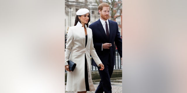 Markle and Prince Harry arrive at Westminster Abbey for Markle's first Commonwealth ceremony.