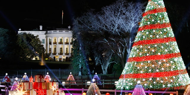 Dec. 4, 2014: The National Christmas Tree is lighted on the Ellipse in front of the White House in Washington.