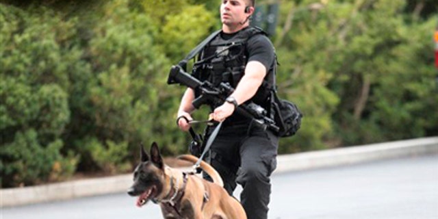 Aug. 2: A Secret Service officer patrols the grounds of the White House after a man jumped the fence along the North Lawn, in Washington.