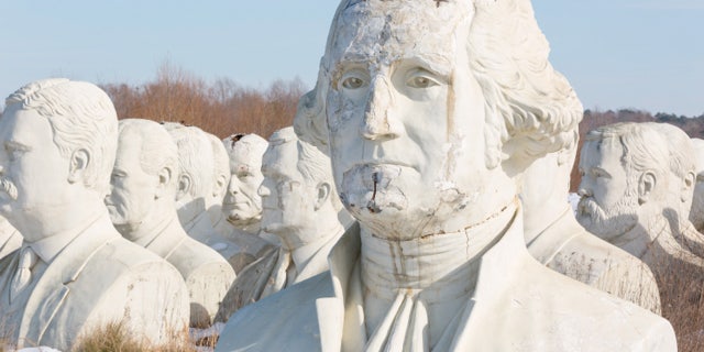 Some 150 miles south of Washington, DC on a patch of farmland in Croaker, Virginia, stands 43 giant heads of United States presidents.