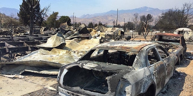 June 26, 2016: The remains of homes devastated by a wildfire in Kern County, Calif.