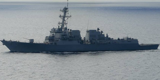 Jan. 20, 2016: The USS William P. Lawrence guided-missile destroyer awaits refueling from a tanker in Coronado, Calif.