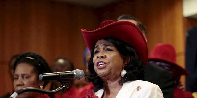Rep. Frederica Wilson speaks at a news conference during a visit by a congressional delegation to Abuja, Nigeria, in this Aug. 4, 2015 photo.