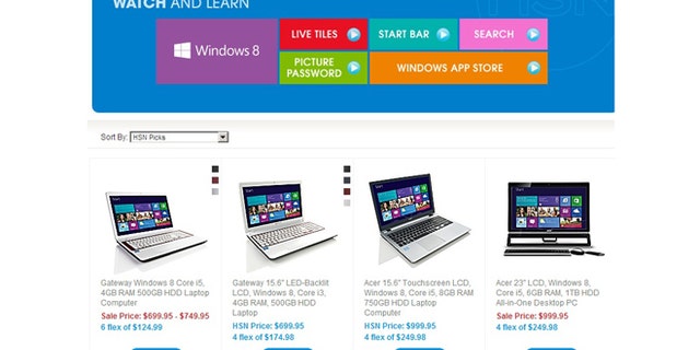 Windows 8 PCs hit the web two weeks early, seen here in a screenshot of the Home Shopping Network's website.