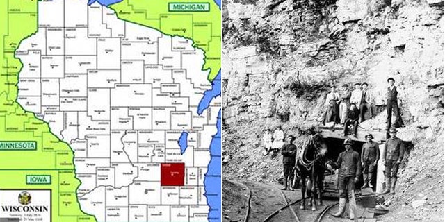 Dodge County, Wisc., marked in red on map at left, is the home of iron mines dating back more than a century.