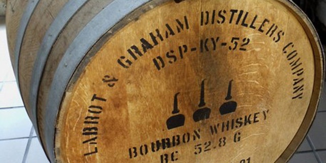 A bourbon barrel is seen at the Woodford Reserve distillery in Versailles, Ky., May 11.