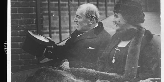 Woodrow Wilson and Edith Wilson participating in Armistice Day festivities