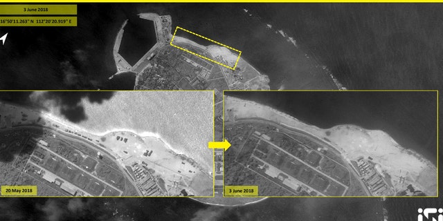 Satellite images taken on May 20 showed two new launchers on the northern shore of the disputed island, next to a radar system, all covered by a camouflage net. But recent images taken on Sunday by ImageSat International show that the HQ-9 systems and the camouflage nets have been removed.