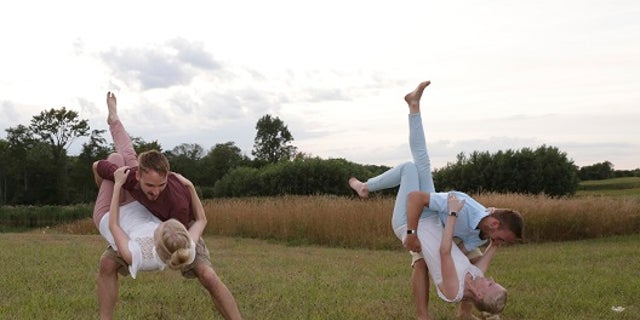 From left, couple Nicholas Lewan and Kassie Bevier and couple Krissie Bevier and Zack Lewan strike a pose.