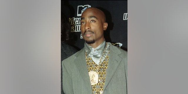 Rapper Tupac Shakur appears at the MTV Music Video Awards in New York on Sept. 4, 1996. 