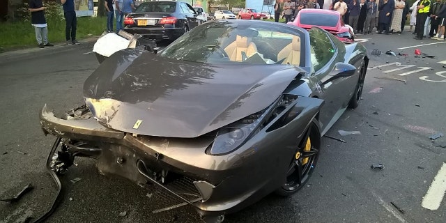 Thousands of pounds worth of damage has been done after two 'supercars' collided on a Sheffield roundabout. The incident took place on the Tinsley roundabout in Sheffield at about 8pm Sunday evening. RPYCRASH - A £300,000 wreckage of two super cars following a Fast and Furious-esque collision between a Porsche and a Ferrari left one covered in CURRY