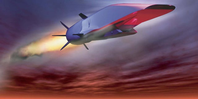 This Air Force illustration depicts the X-51A Waverider scramjet vehicle during hypersonic flight during its May 26, 2010 test. Powered by a Pratt & Whitney Rocketdyne SJY61 scramjet engine, it is designed to ride on its own shockwave and accel