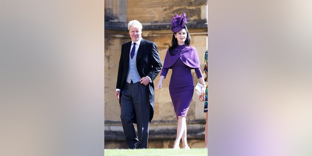 Charles Spencer, 9th Earl Spencer, and Karen Spencer arrive at the wedding of Prince Harry to Meghan Markle.