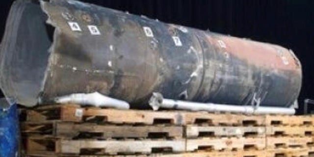 Alleged parts of an Iranian missile recovered in Saudi Arabia