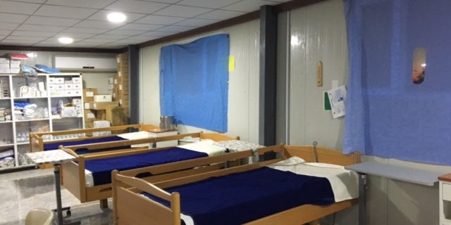 A view of the few beds at the now-destroyed Yazidi clinic.