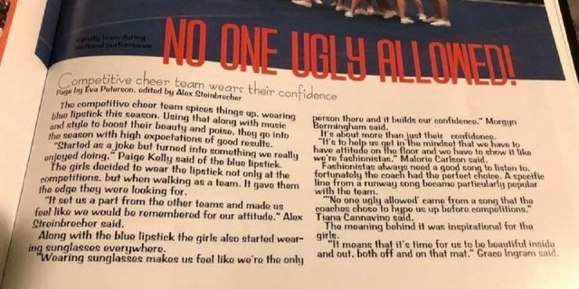 A yearbook headline of 'No one ugly allowed!' prompts the Oswego High School principal to apologize Tuesday. The school is located in a southwest suburb in Chicago, Ill.
