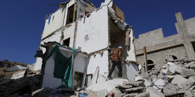 Sana'a. Local resident Mohammed, near the ruins of his home which was destroyed during the ongoing conflict.