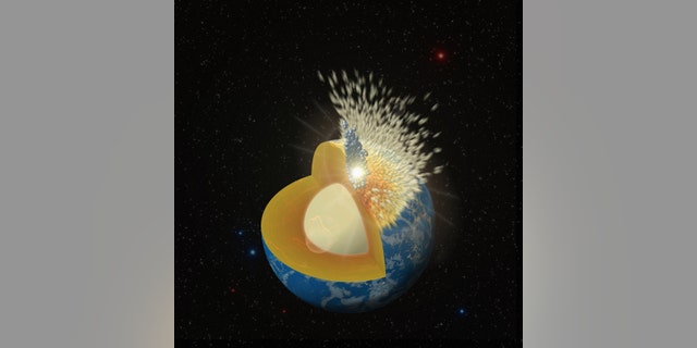 Early Earth was bombarded by material that plunged all the way to its core or splashed off, requiring the planet to take more hits to deposit some of the elements present in its mantle.