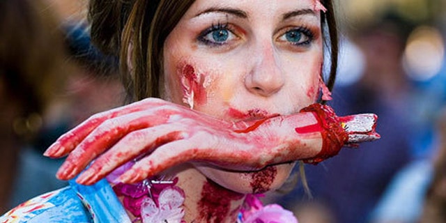 A participant in a Toronto 'zombie walk' in September 2009.