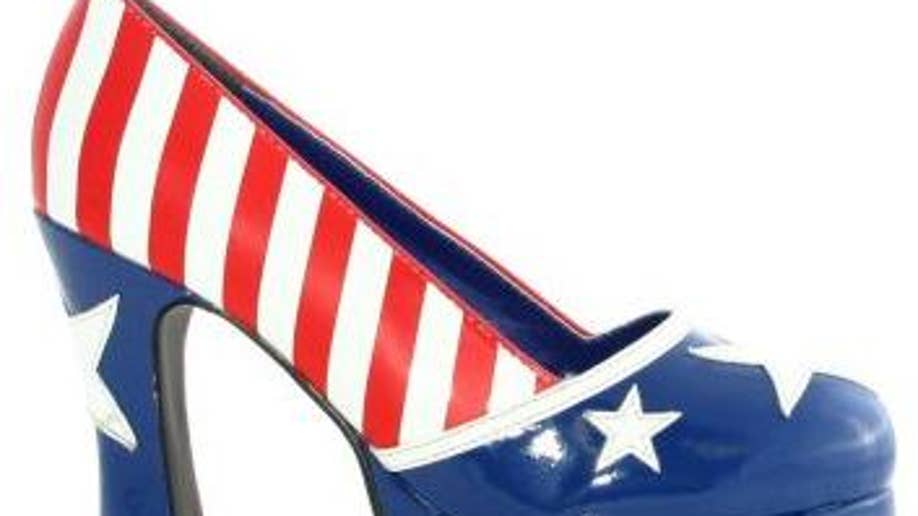 American Flag Themed High Heels on Wooden Surface · Free Stock Photo