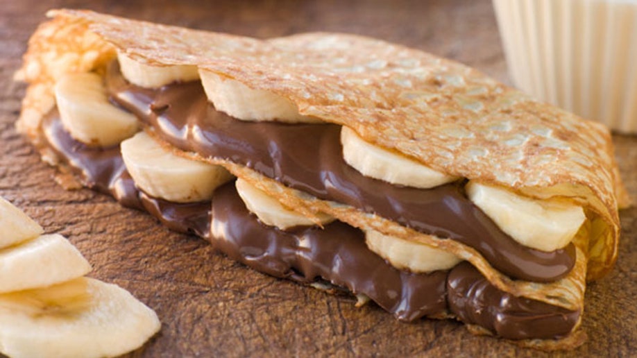 Crepes filled with Banana and Chocolate Hazelnut Spread