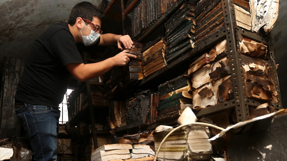 Mideast Lebanon Library Fire