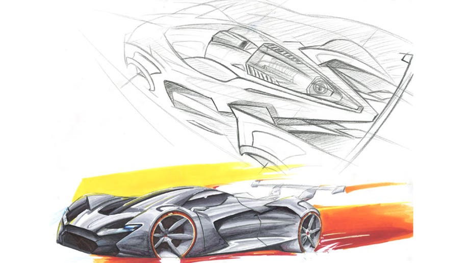 The second-place winning sketch for the FCA US Drive for Design competition, designed by Harrison Kunselman of Mount de Sales Academy in Macon, Georgia.