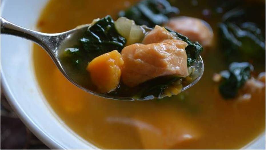 Hearth Healthy Salmon, Spinach and Sweet Yam Stew