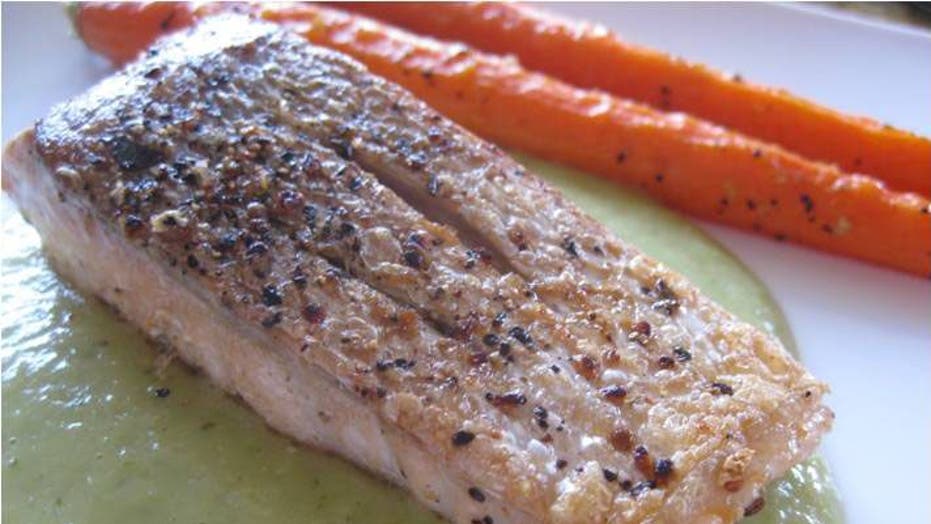 Salsa Verde Salmon with Roasted Carrots