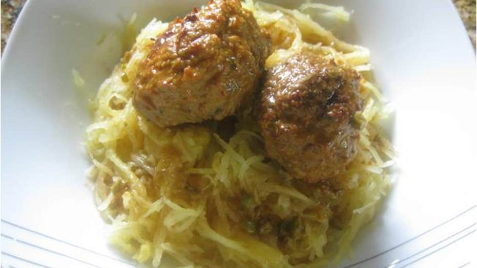 Chicken Meatballs in a Curry Broth with Spaghetti Squash